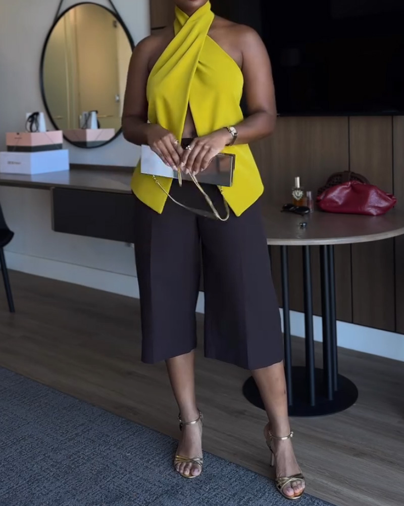 Cross-Over Top + 5-Inch Pants Two-Piece Set