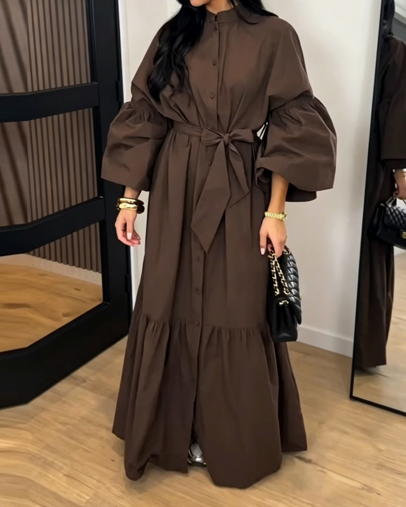 Collared Casual Solid Color Loose Dress