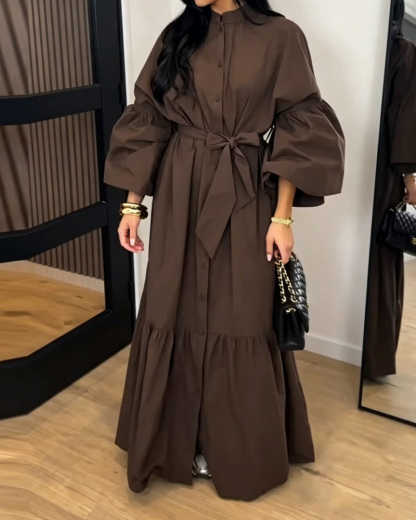 Collared Casual Solid Color Loose Dress