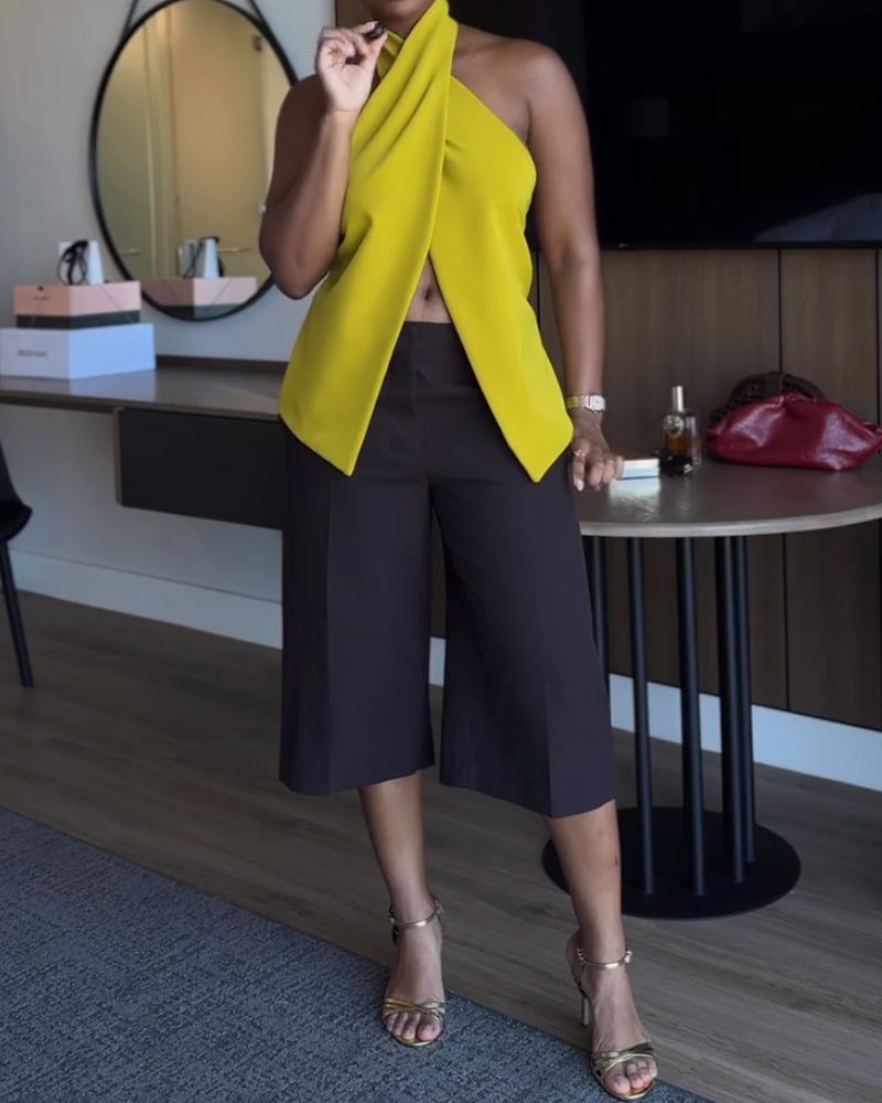 Cross-Over Top + 5-Inch Pants Two-Piece Set