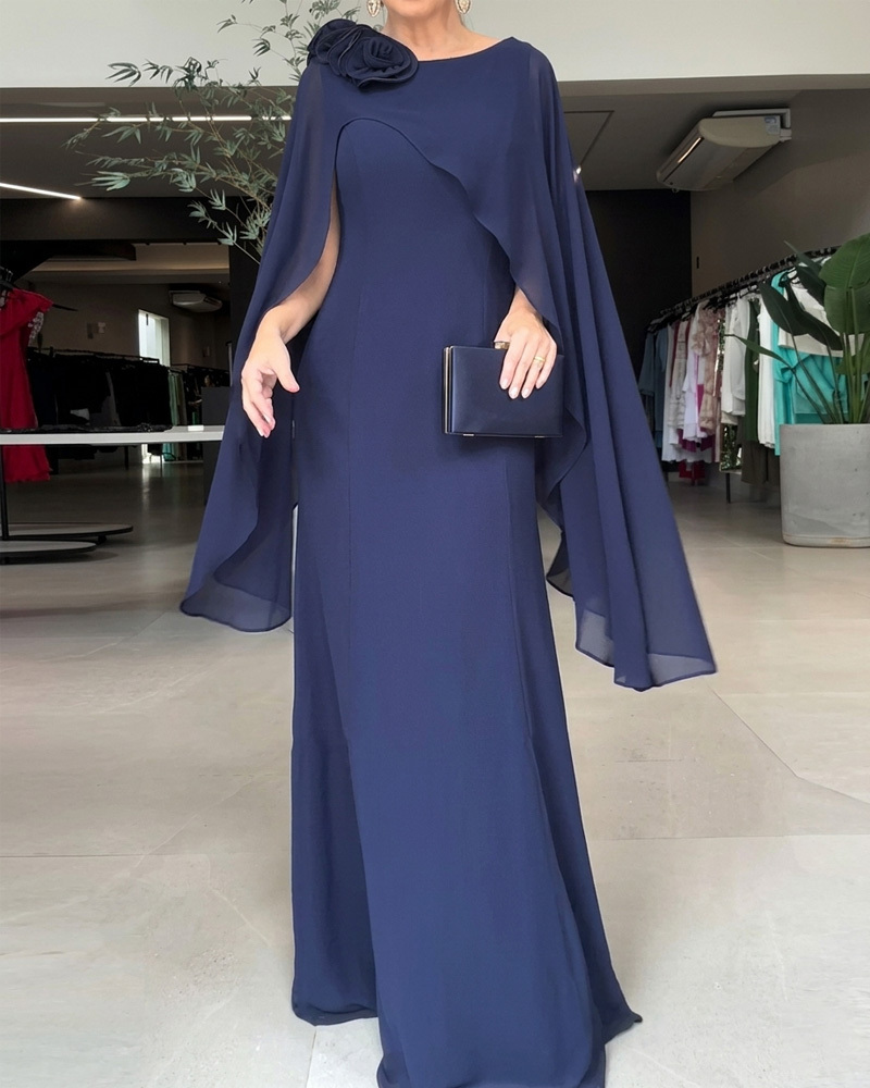 Elegant Round Neck Cover-Up Shawl Dress