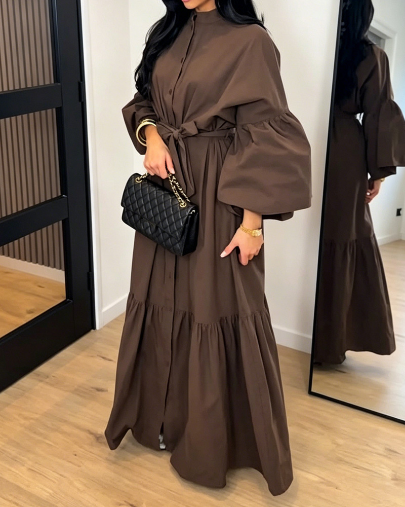 Collared Casual Solid Color Loose Dress