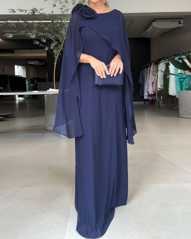 Elegant Round Neck Cover-Up Shawl Dress
