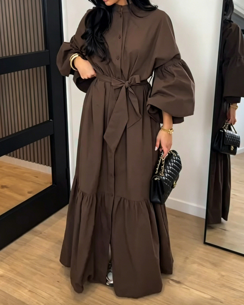 Collared Casual Solid Color Loose Dress