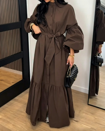 Collared Casual Solid Color Loose Dress