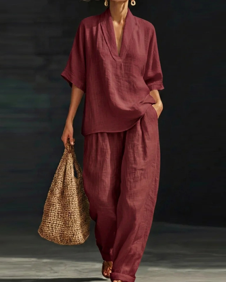 Casual Loose-Fit Solid-Color Two-Piece Set