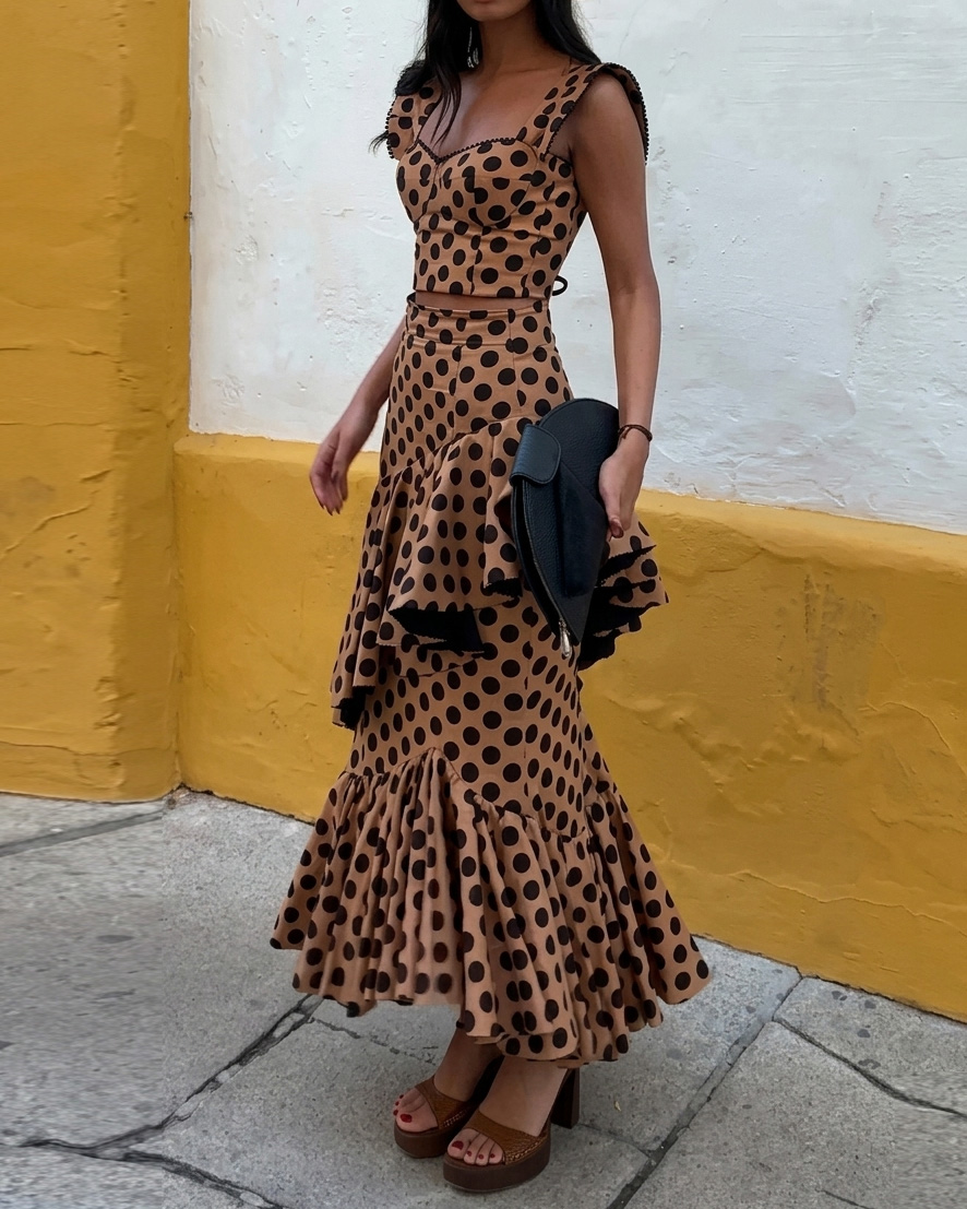 Elegant Polka-Dot Two-Piece Dress Set