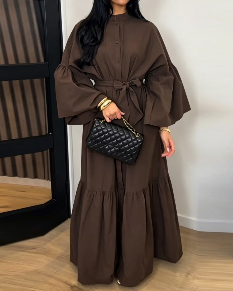 Collared Casual Solid Color Loose Dress