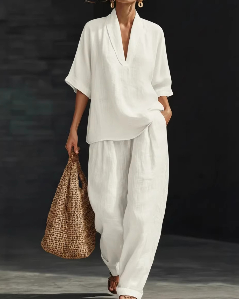 Casual Loose-Fit Solid-Color Two-Piece Set