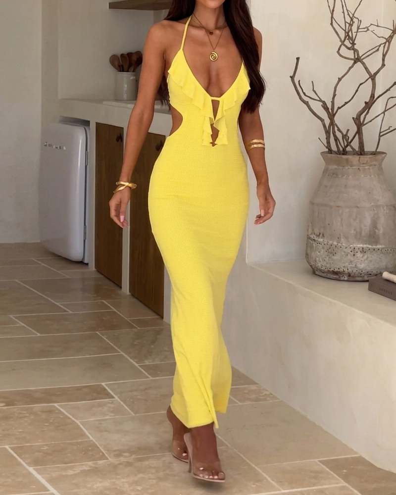 Ruffled Sleeveless Solid-Color Dress