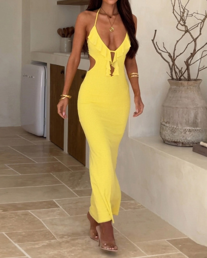 Ruffled Sleeveless Solid-Color Dress