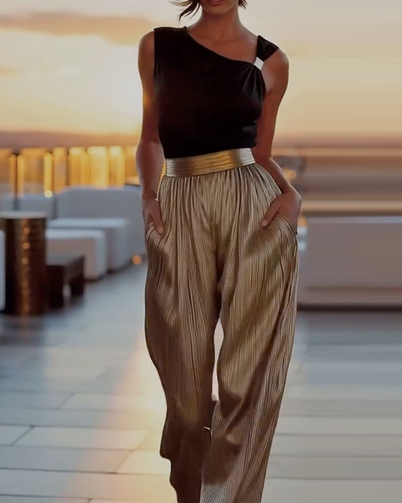 Off-Shoulder Solid Color Two-Piece Set