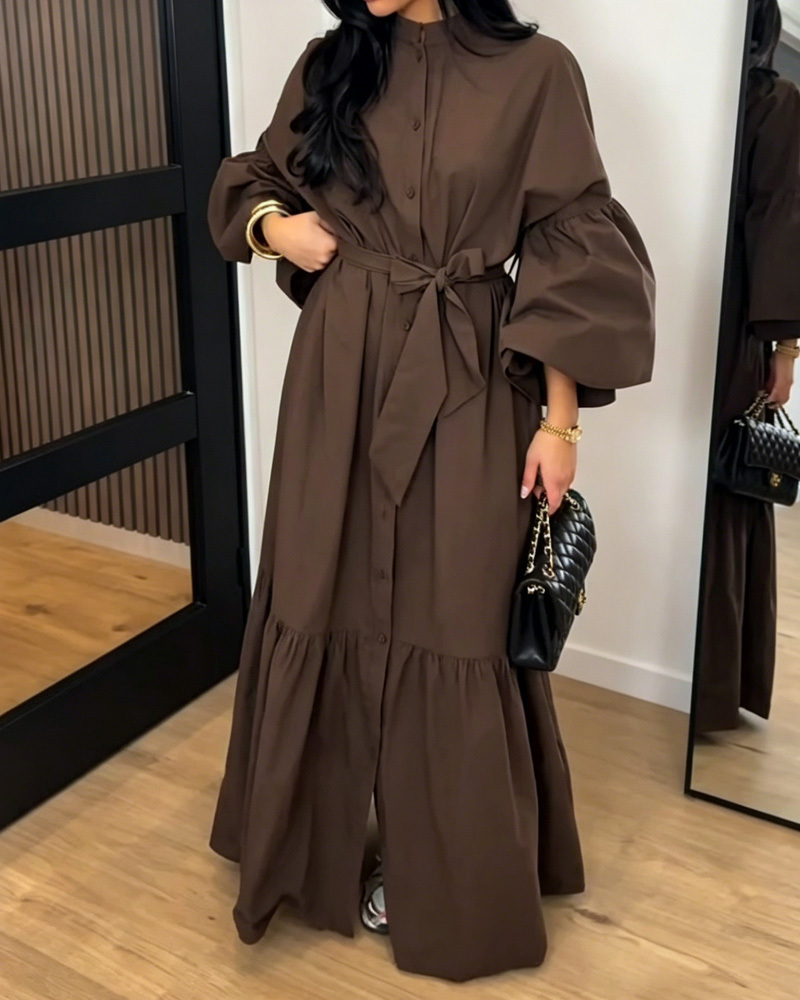 Collared Casual Solid Color Loose Dress