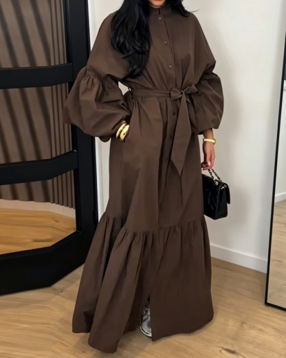 Collared Casual Solid Color Loose Dress