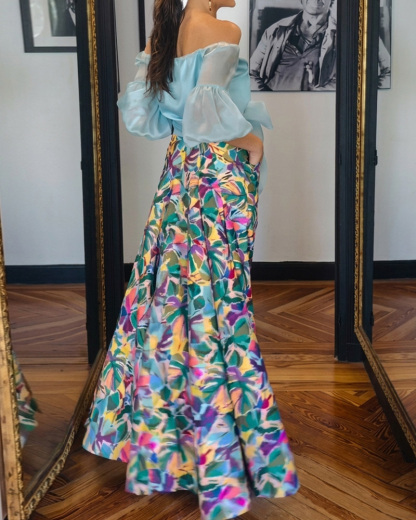 Elegant Off-Shoulder Printed Two-Piece Set