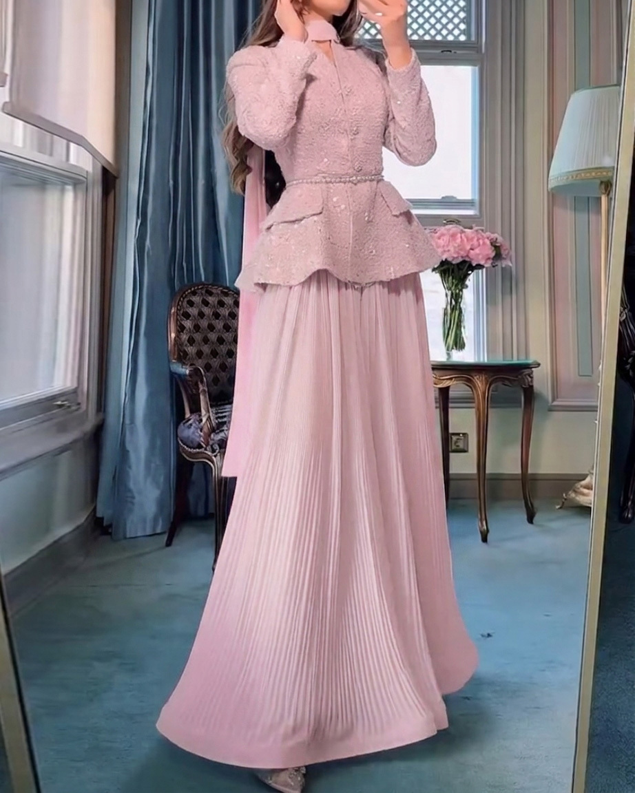 Elegant Pearl Butterfly Jacket and Pleated Skirt Two-Piece Set