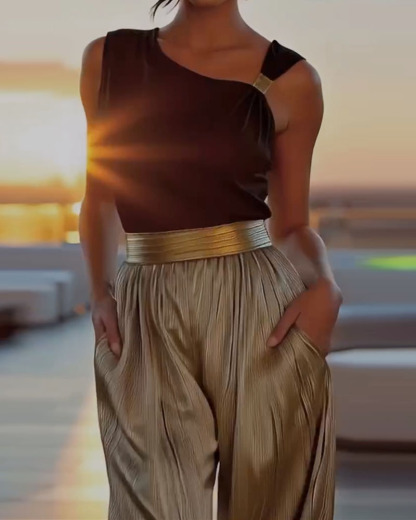 Off-Shoulder Solid Color Two-Piece Set