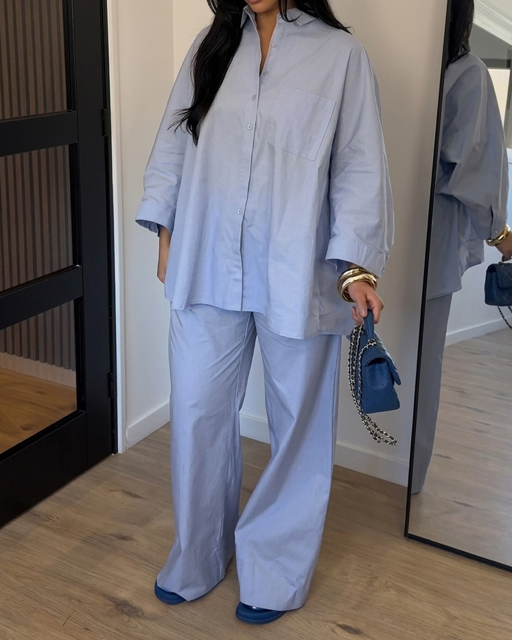 Lapel Casual Solid Color Two-Piece Set