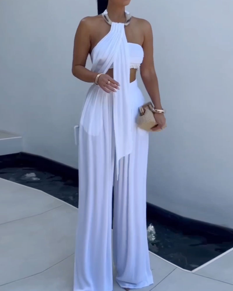 Sleeveless Solid Color Two-Piece Set