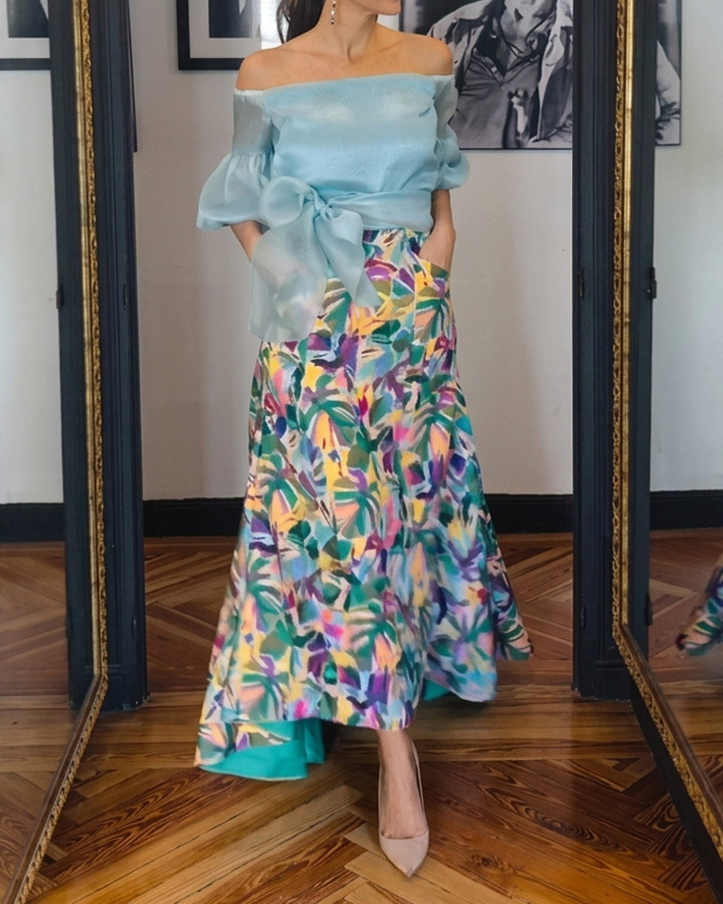 Elegant Off-Shoulder Printed Two-Piece Set