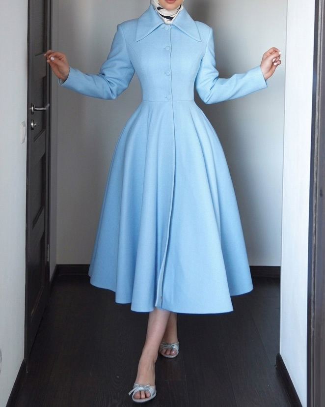 Elegant Collared Waist-Cinching Solid Color Dress