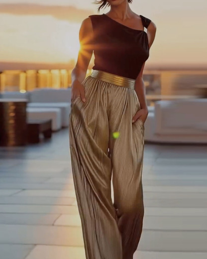 Off-Shoulder Solid Color Two-Piece Set