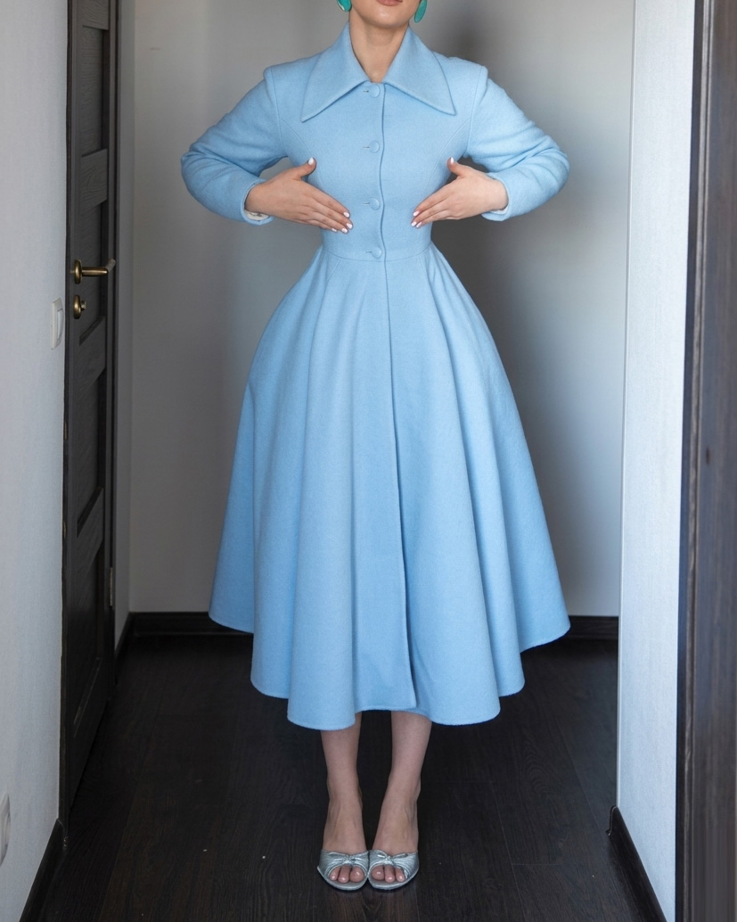 Elegant Collared Waist-Cinching Solid Color Dress