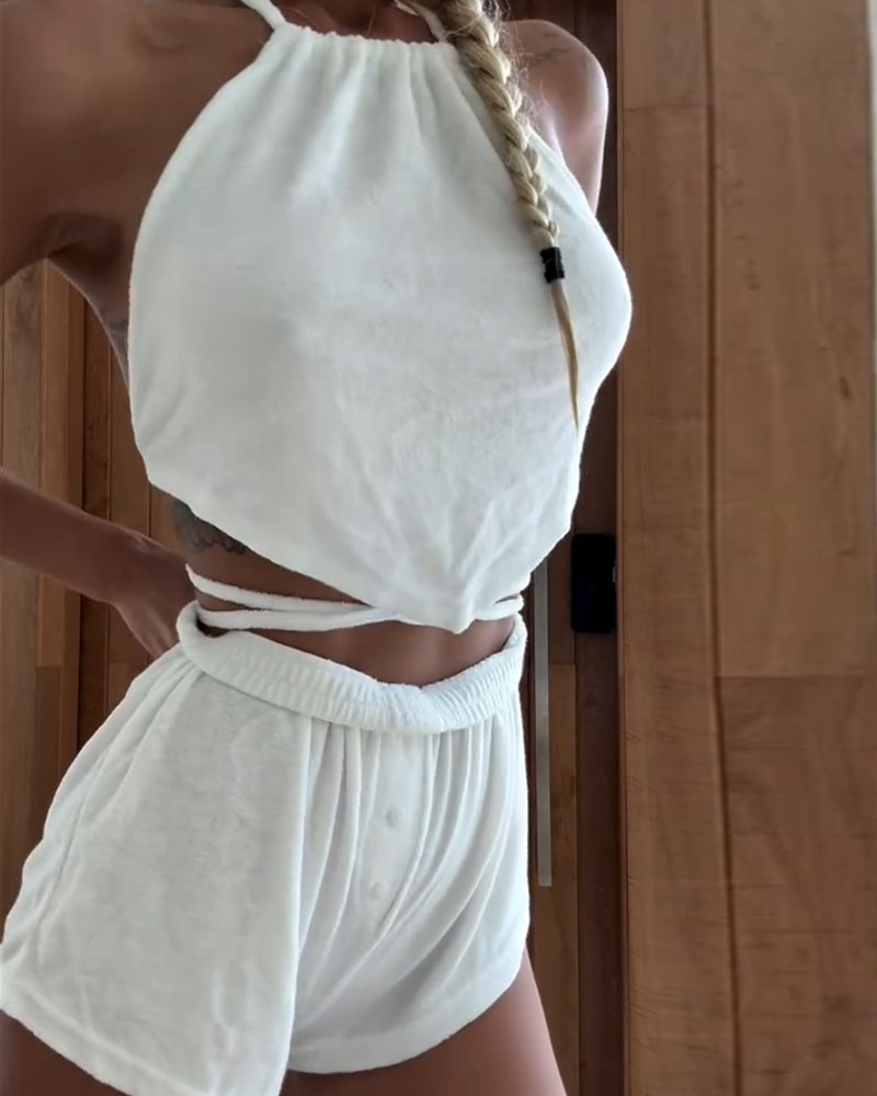 Sleeveless Casual Tie-Up Mini Two-Piece Set