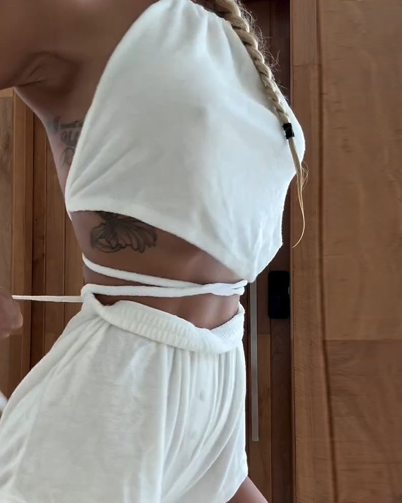 Sleeveless Casual Tie-Up Mini Two-Piece Set