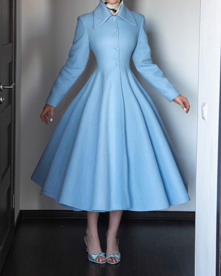 Elegant Collared Waist-Cinching Solid Color Dress