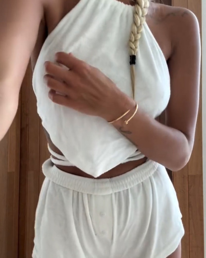 Sleeveless Casual Tie-Up Mini Two-Piece Set