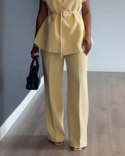 Sleeveless casual solid color two-piece set