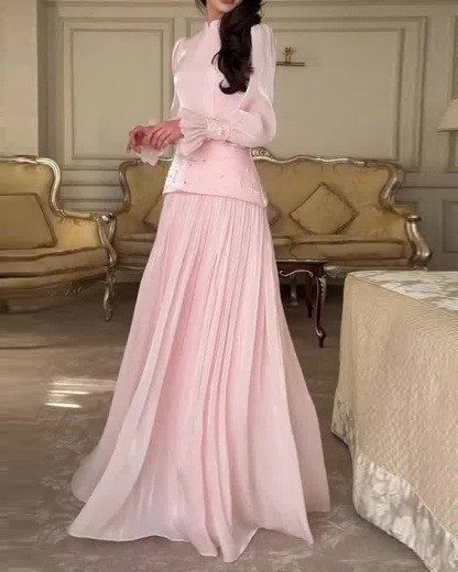 Lantern Sleeve, Fitted Waist, Elegant Two-Piece Suit