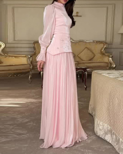 Lantern Sleeve, Fitted Waist, Elegant Two-Piece Suit