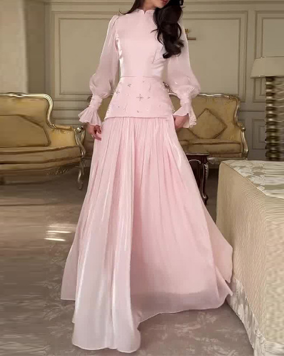 Lantern Sleeve, Fitted Waist, Elegant Two-Piece Suit