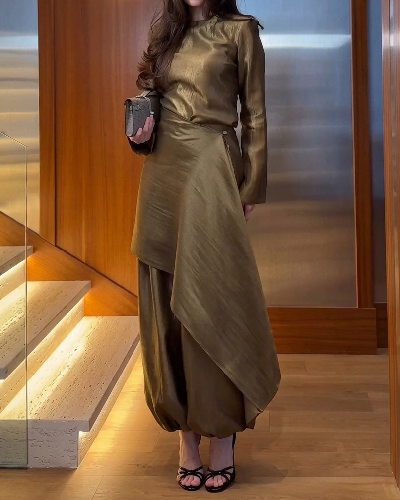 Crew Neck Casual Solid Color Two-Piece Set