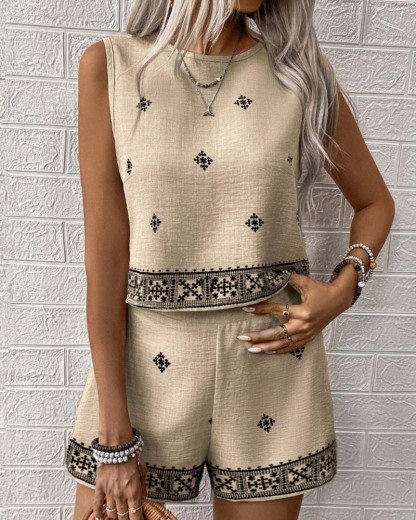 Bohemian Vacation High-Waisted Wide-leg Two-Piece Set