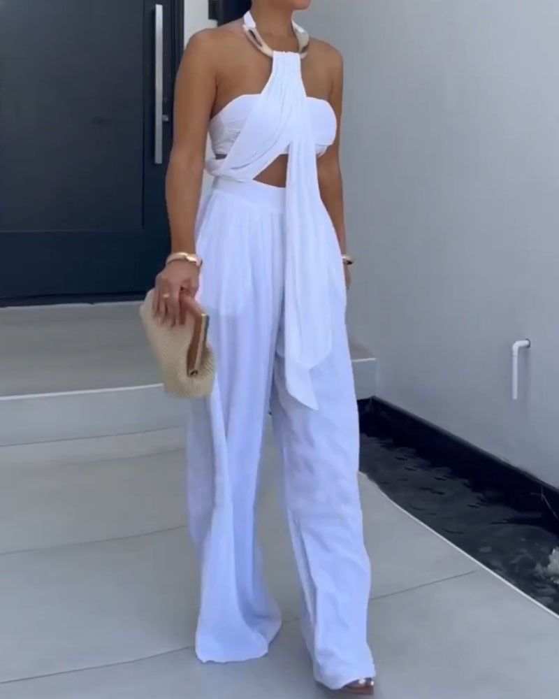 Sleeveless Solid Color Two-Piece Set