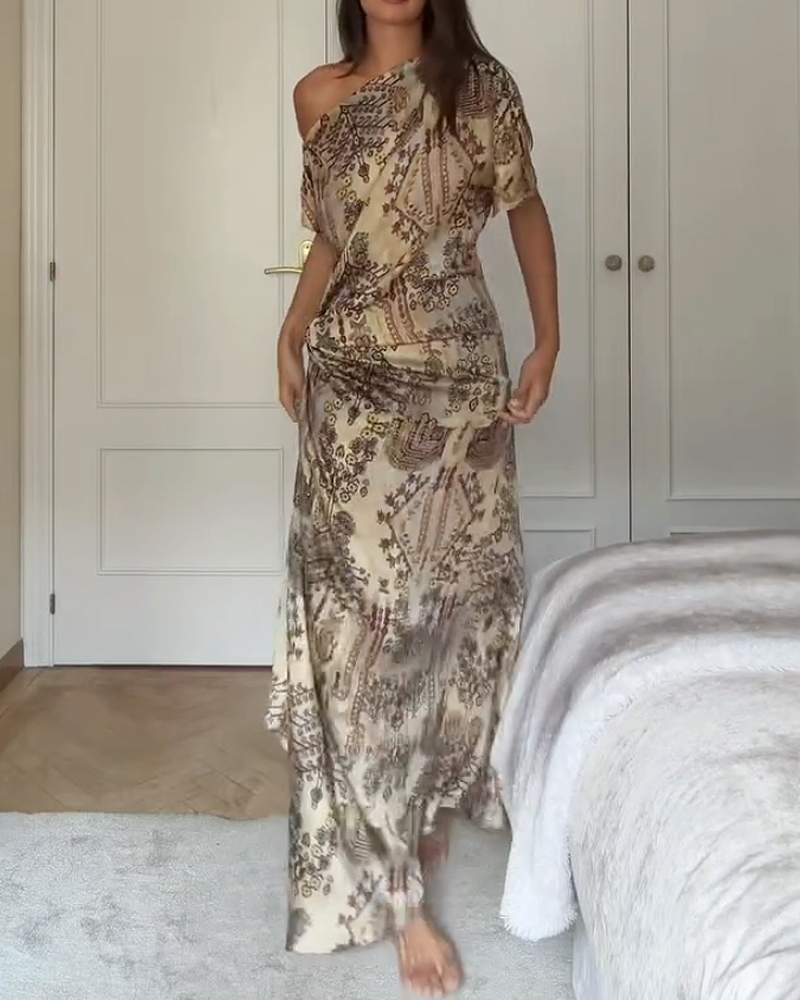 One-Shoulder Printed Dress