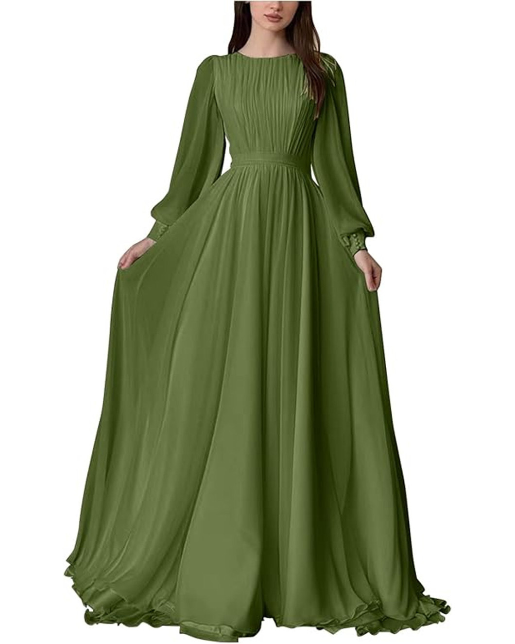 Lantern Sleeve Pearlescent Yarn Round Neck Long Sleeve Dress