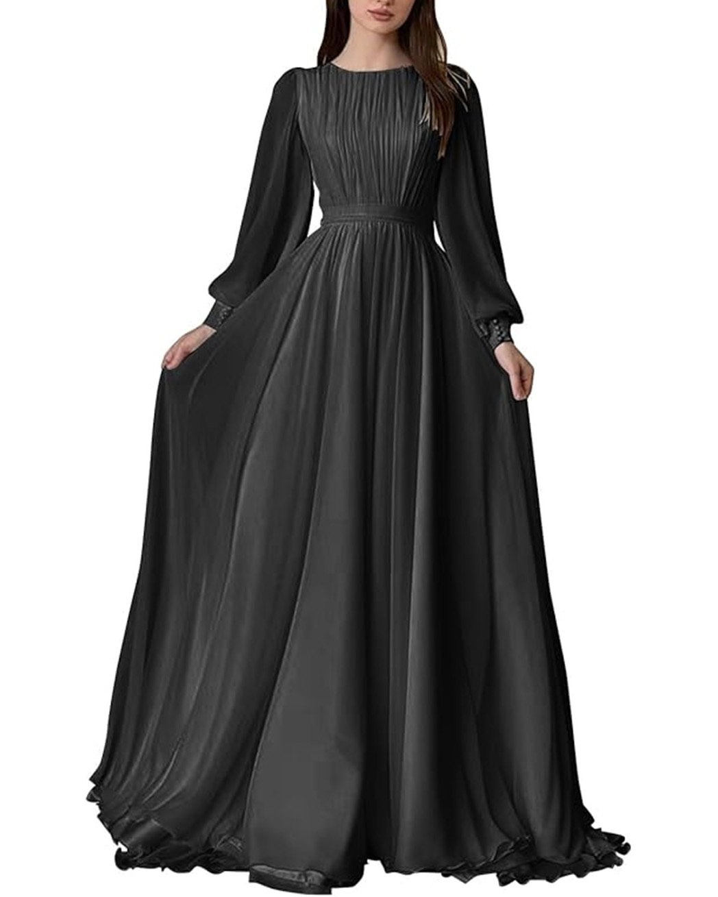 Lantern Sleeve Pearlescent Yarn Round Neck Long Sleeve Dress