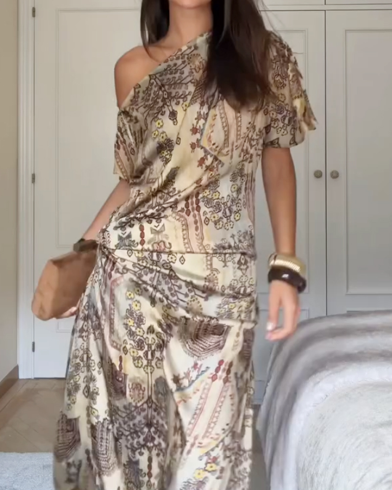 One-Shoulder Printed Dress