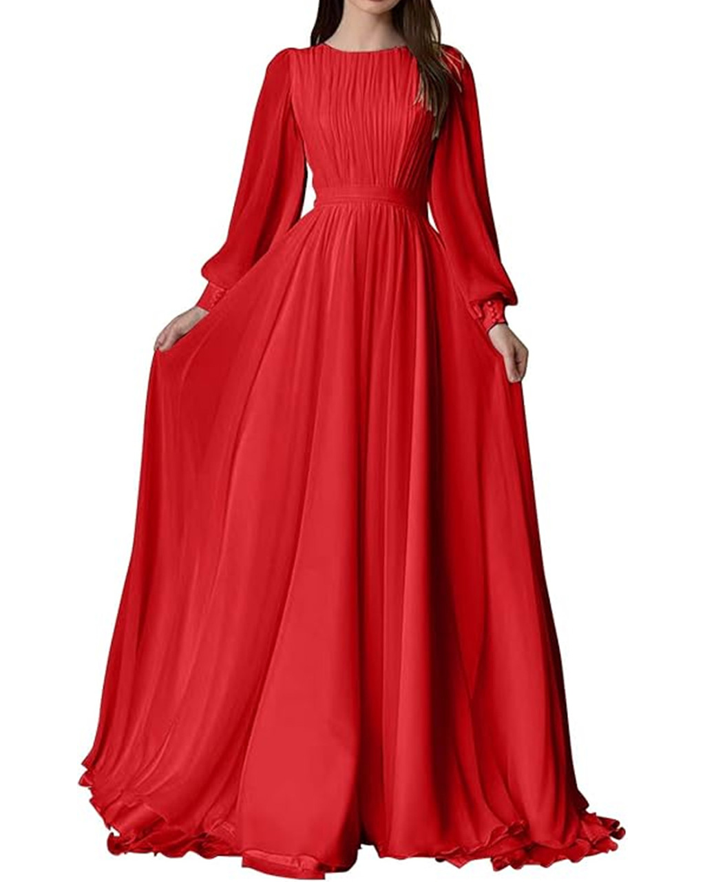 Lantern Sleeve Pearlescent Yarn Round Neck Long Sleeve Dress
