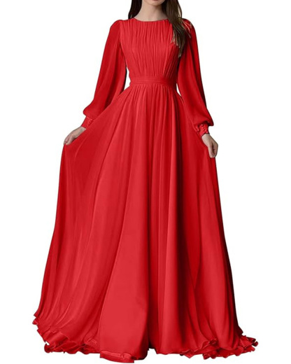 Lantern Sleeve Pearlescent Yarn Round Neck Long Sleeve Dress