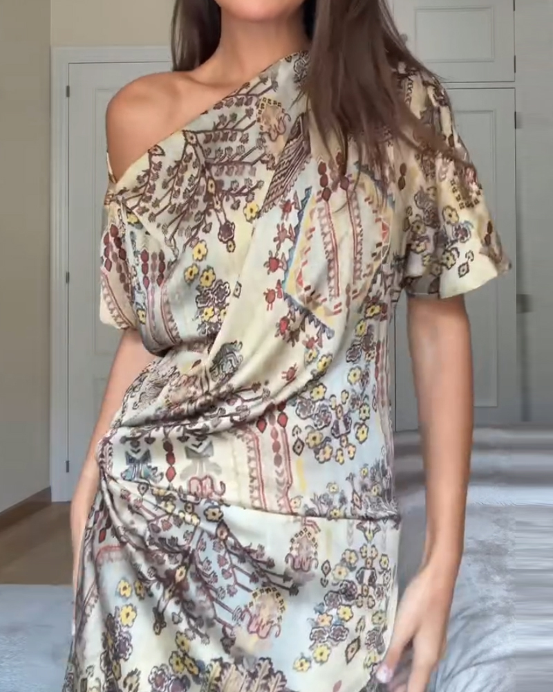 One-Shoulder Printed Dress