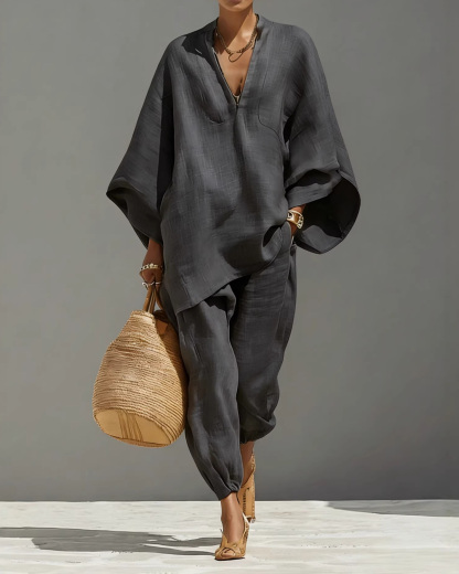 Batwing Sleeve V-Neck Loose-Fitting Suit