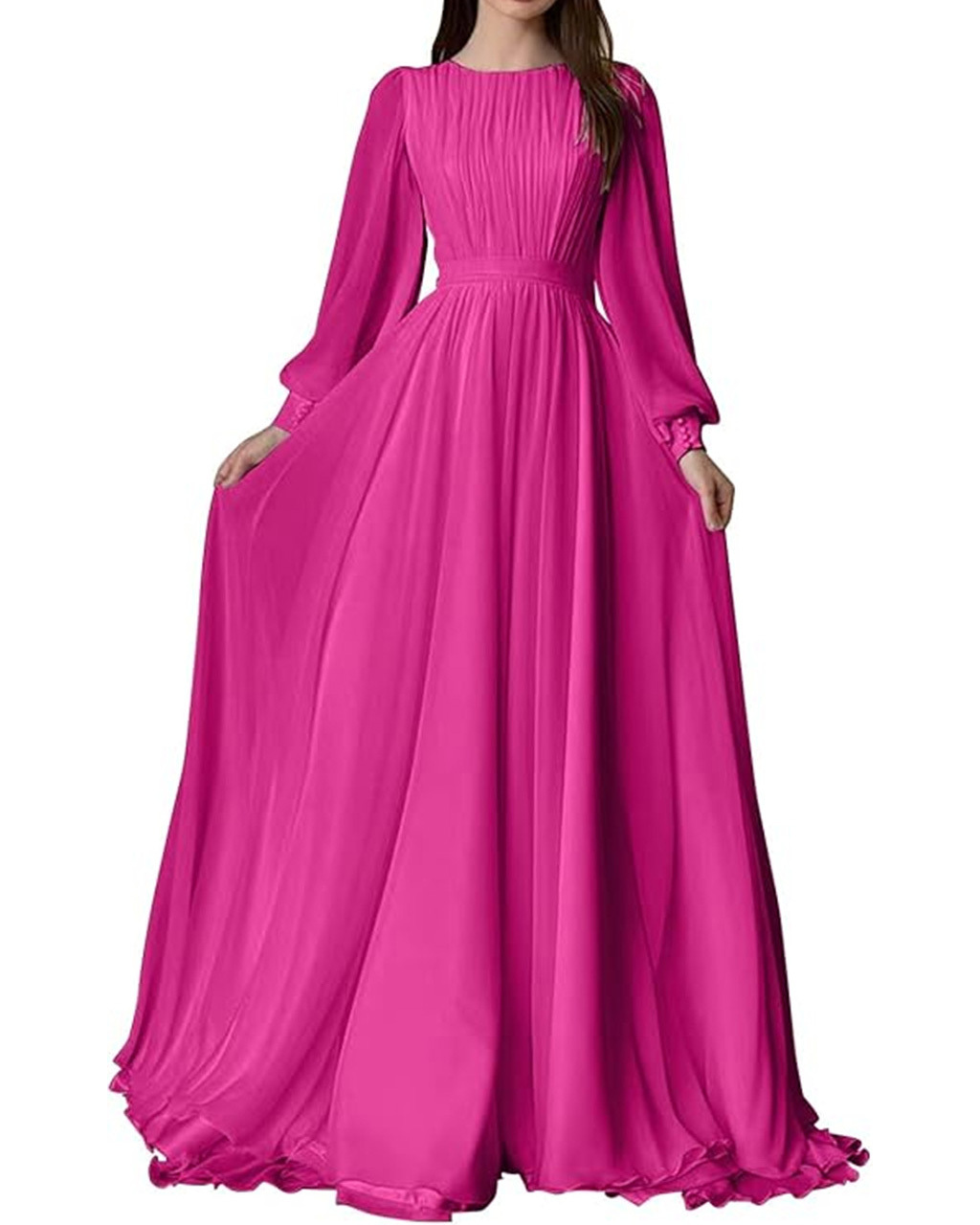 Lantern Sleeve Pearlescent Yarn Round Neck Long Sleeve Dress