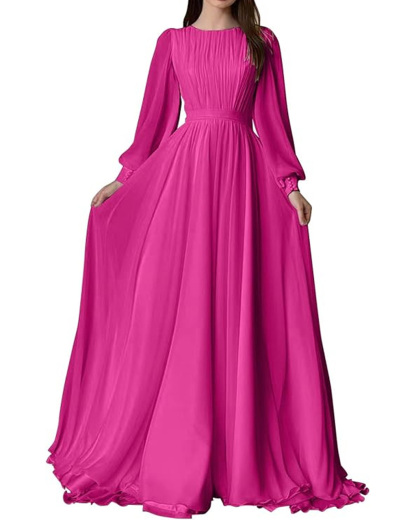 Lantern Sleeve Pearlescent Yarn Round Neck Long Sleeve Dress