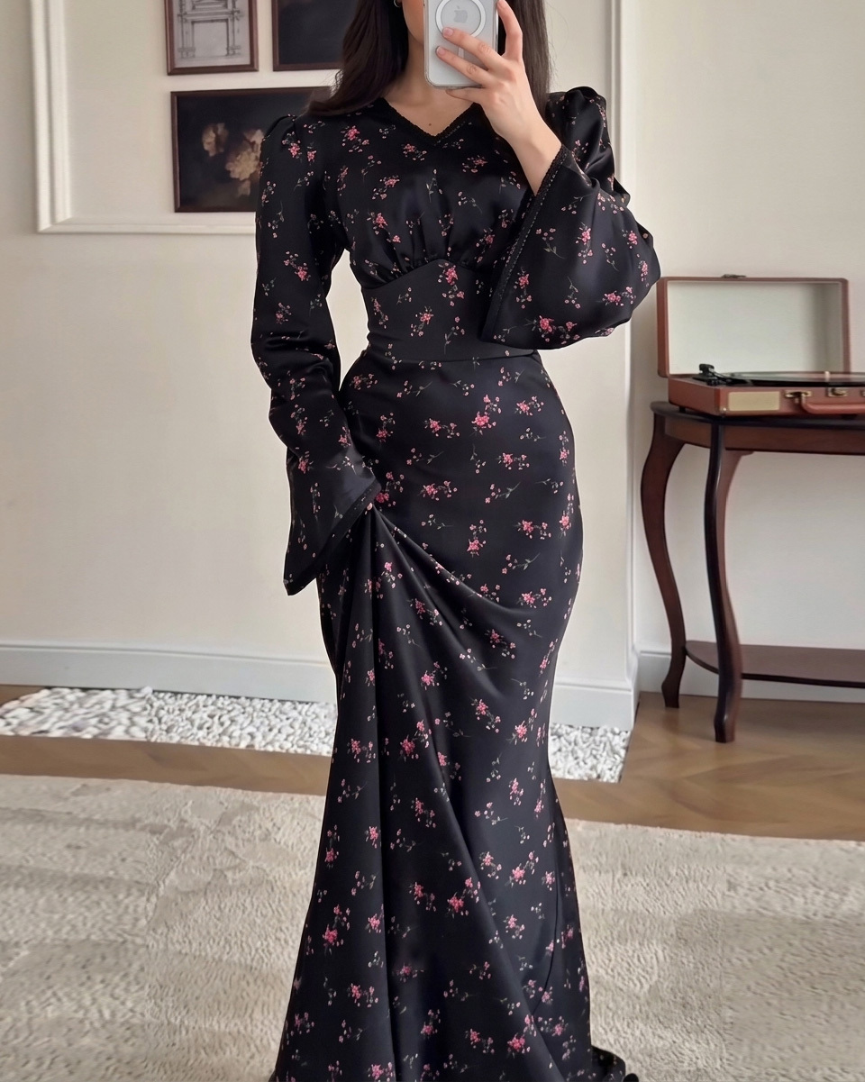 V-Neck Floral Print Dress