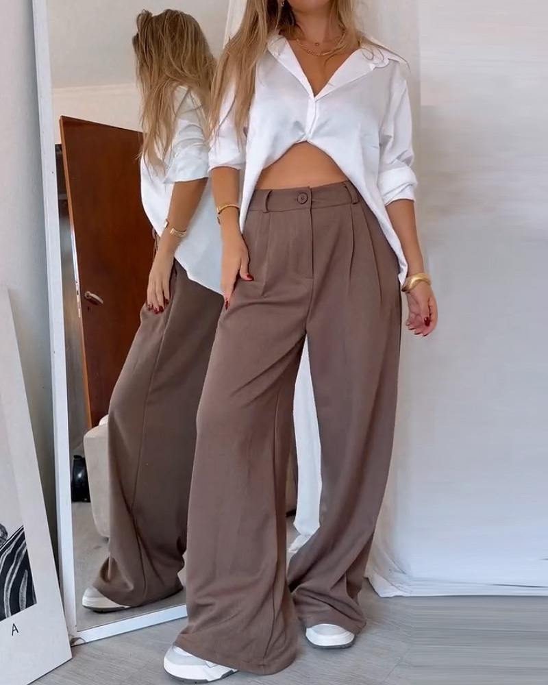 Lapel Casual Solid Color Two-Piece Set